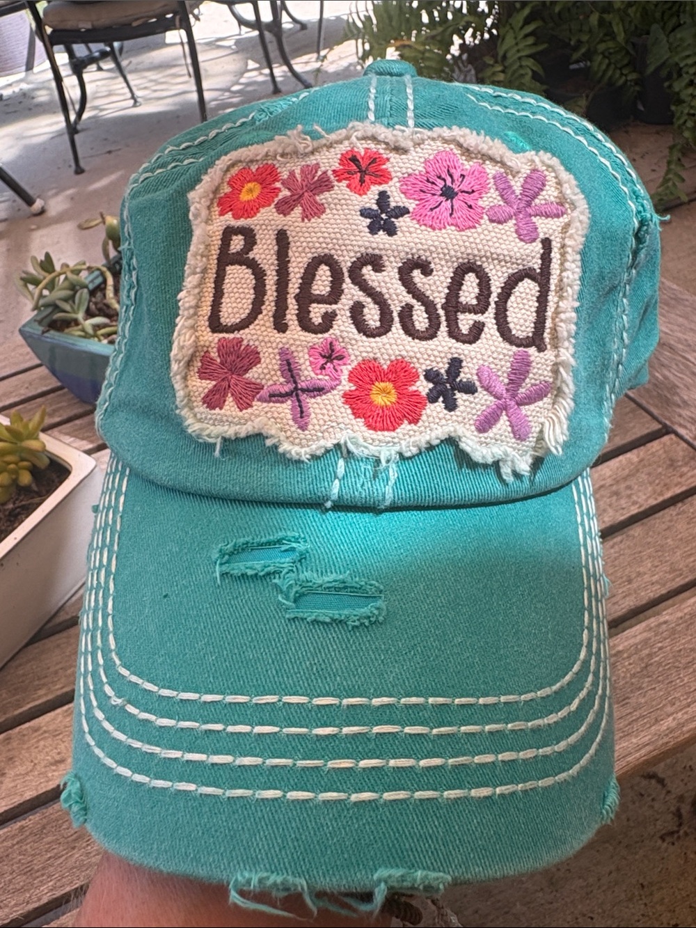 Vintage teal Blessed hat